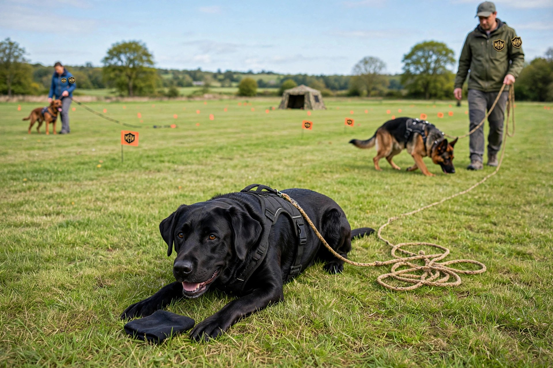 Labrador indicating on a tracking article
